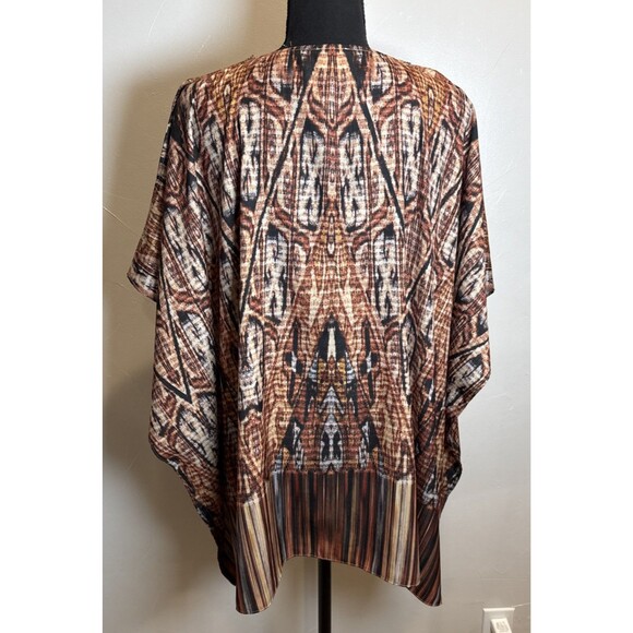 Chico's Brown Geometric Southwest with Beaded Neckline Poncho Top Women's Size S - Picture 6 of 14